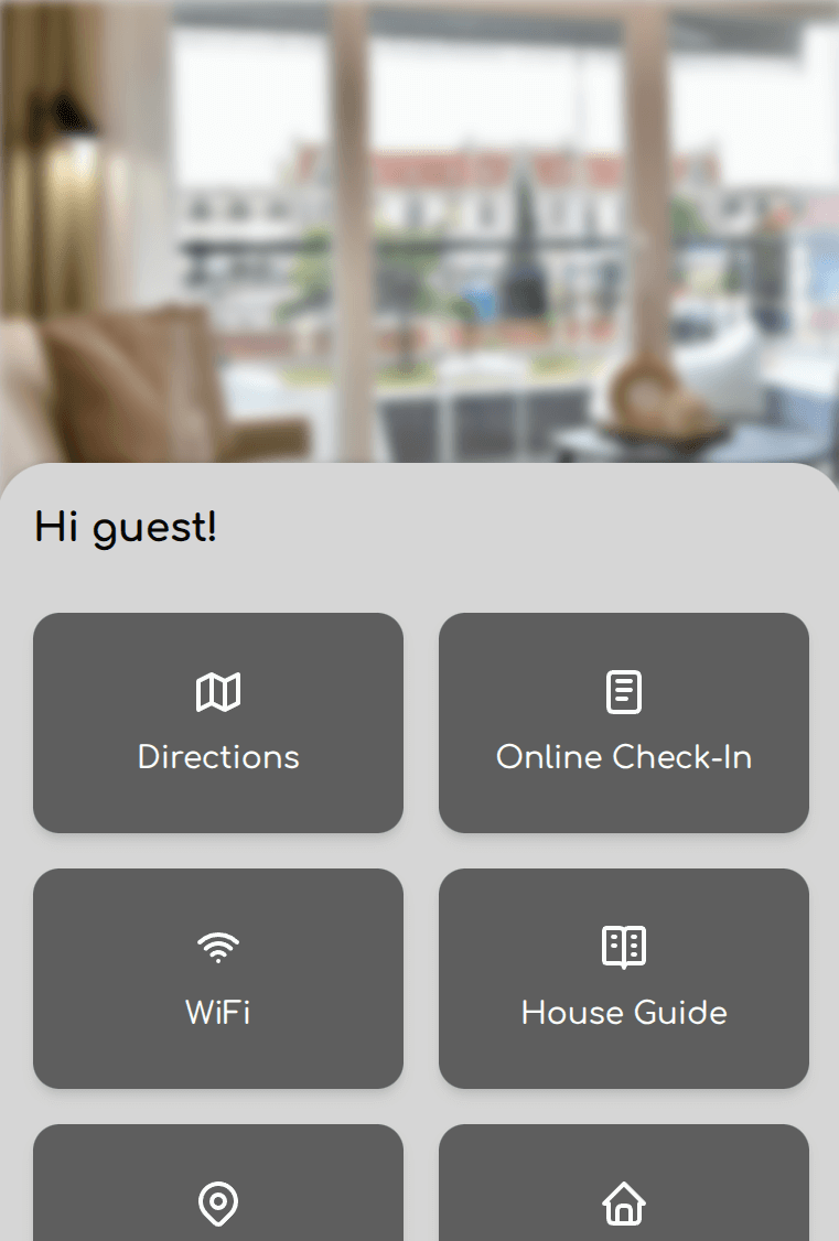 GuestBit app interface showing guest check-in widgets